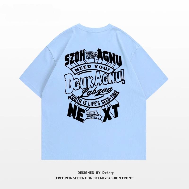 American high street trendy brand letter printing heavy cotton short-sleeved T-shirt women's summer loose and versatile couple top ins