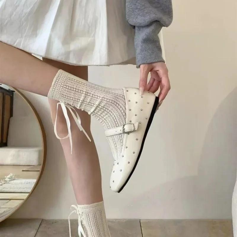 Elegant Commuter Friendly Mary Jane Flat Shoes Women's Low Heel Square Head French Vintage Style Trendy Casual Footwear