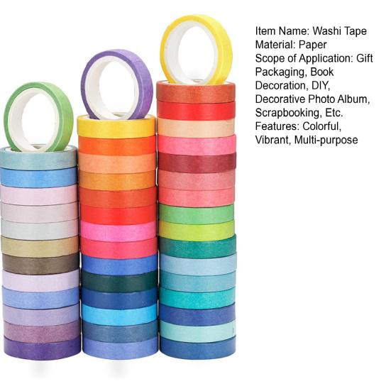 60 Rolls Washi Tape 8mm Wide Rainbow Colored Painters Masking Tape Colorful Decorative