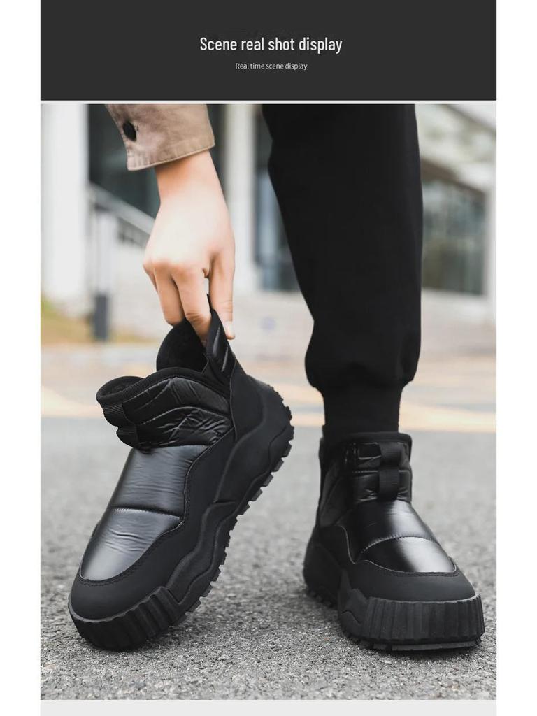 Men's Winter Leather Snow Boots, Fur-Lined, Waterproof, Warm, Outdoor, Cold-Resistant.