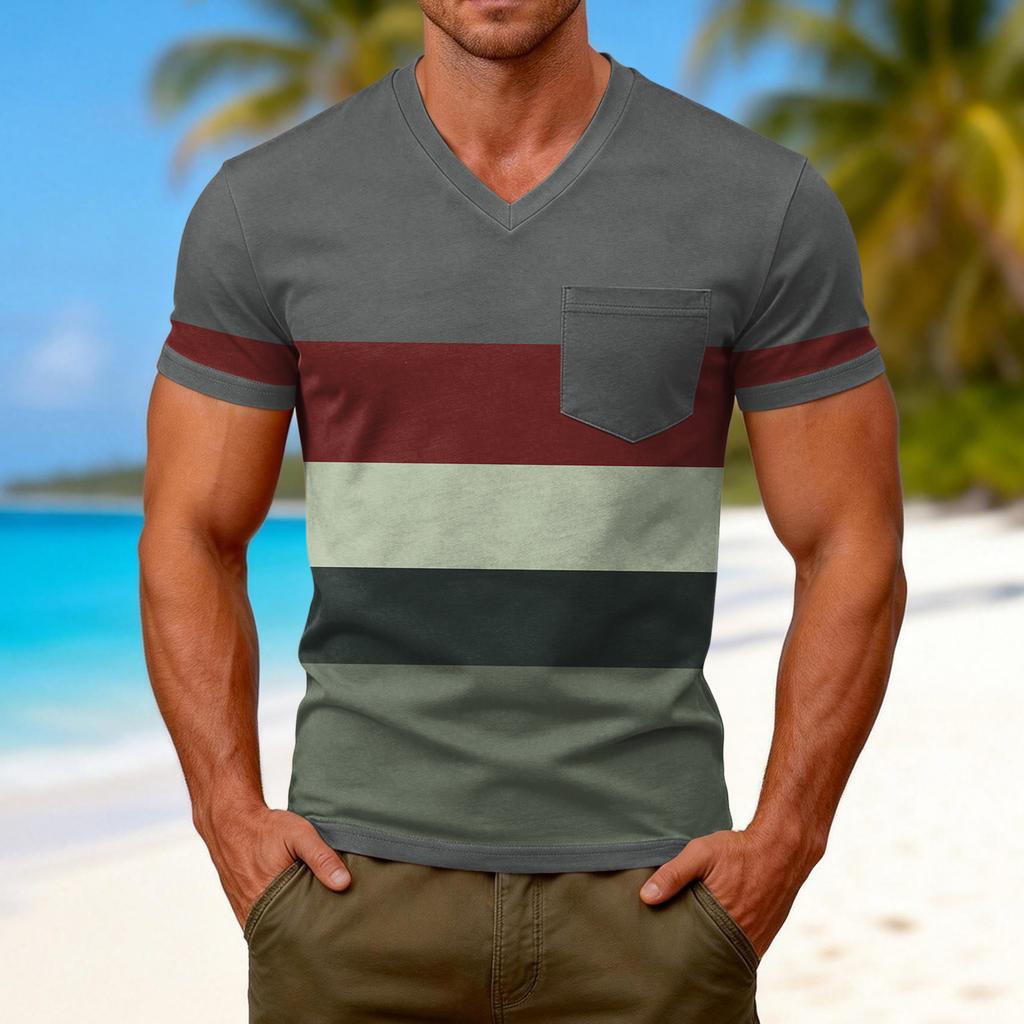 Men's Casual V-Neck Raglan Short-Sleeve Top