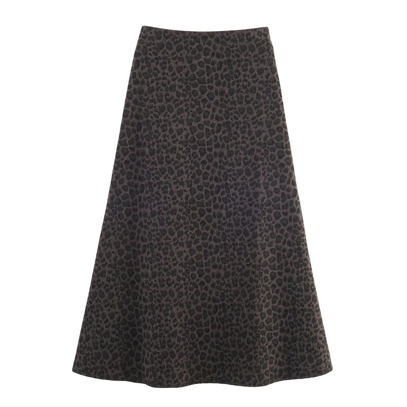 Za Export New Arrival Women's Clothing ZR Fashion Style Fashion All-Match Leopard Flocking a Version Crisp Long Skirt