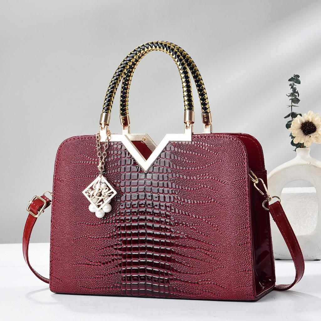 Handtasche für Damen mit Krokodilmuster aus glänzendem Leder, Schultertasche, Umhängetasche