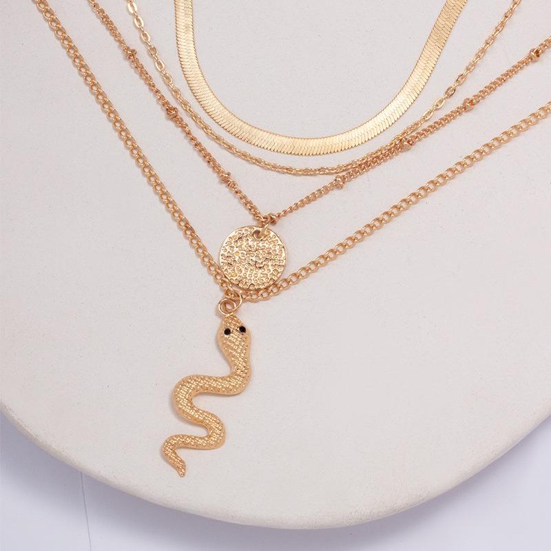 Gold-plated Crystal Serpentine Necklace New Banquet Jewelry Set Fashion Personality Multi-layer Necklace Women