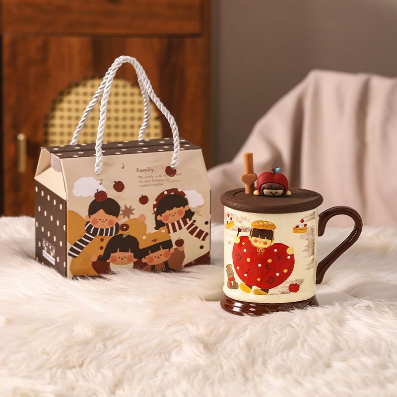 Eltern-Kind Zeit Mädchen Tasse mit Deckel Keramiktasse Zum Senden Freundin Paartasse Wasserbecher Zuhause Trinkwasser Büro