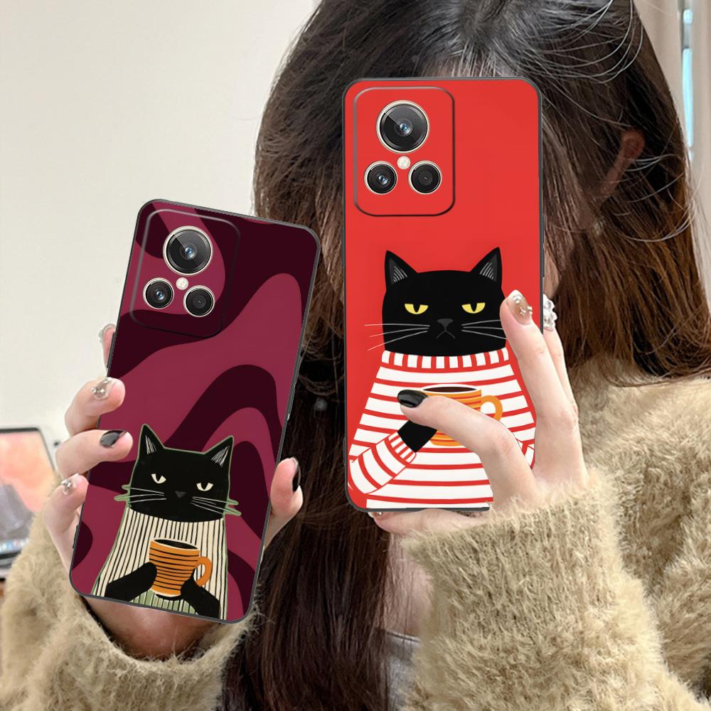 Cute Coffee Cat Matte TPU Mobile Phone Case for Realme GT 8 Neo Pro C75 73 71 C67 65 C55 53 C35 31 C20 15 Colorful Cover