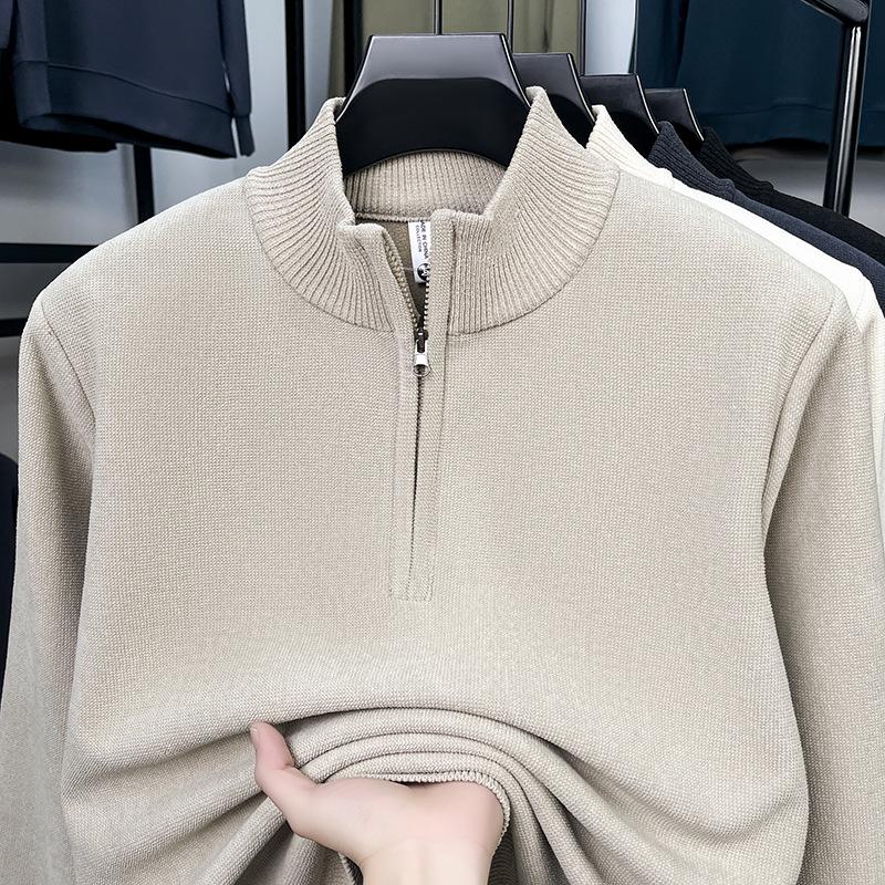 Men s Half-Zip Stand Collar Pullover: Winter Plus Velvet Knit Sweater XXL