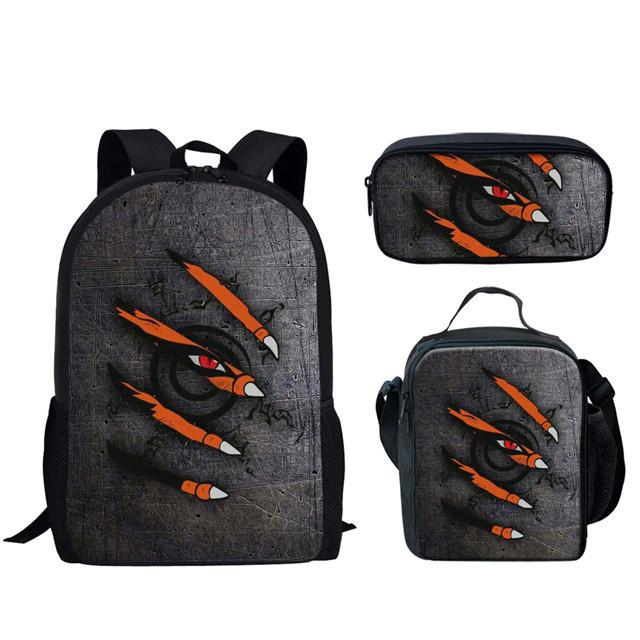 Naruto Printed Kids School Backpack Lunch Bag Pencil Case Set With Nylon Material For Children