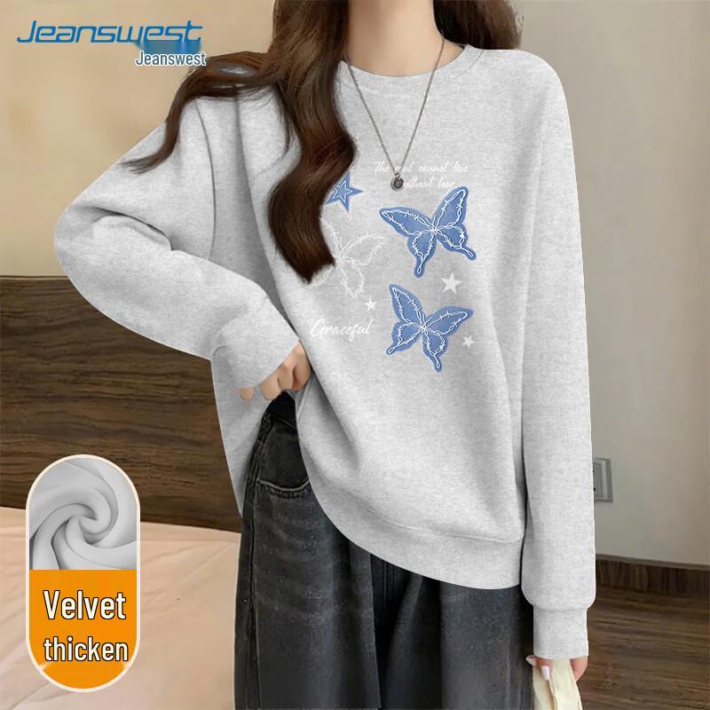 JEANSWEST Damen Fleecegefüttertes Rundhals-Sweatshirt