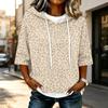 Damenmode Lässig 3/4 Ärmel Leopardenmuster Kapuzen-T-Shirt für den Alltag