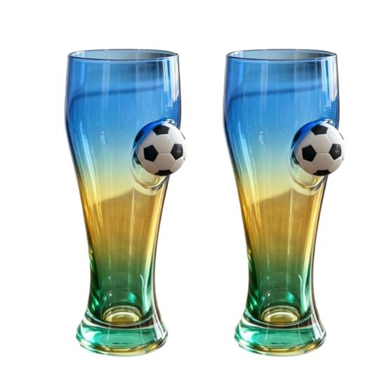 2Pcs Soccer Gradient Beer Glass, Large Capacity Sports Themed Pint Mug for Home Bar, Transparent Cold Drink Cup