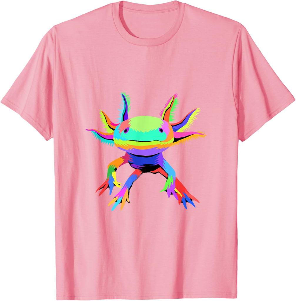 Colorful Pop Art Axolotl Lover Graphic Tee Breathable Cotton Casual T-Shirt for Men