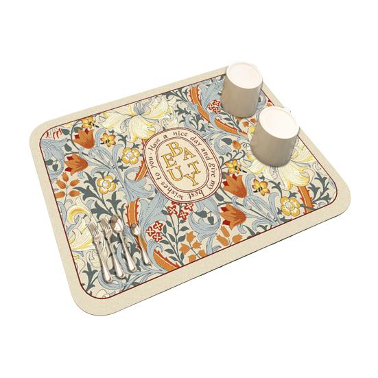 Kuchyňská protiskluzová odkapávací podložka Velká kapacita absorpce vody Oboustranně omyvatelná Květinový potisk Protiskluzová