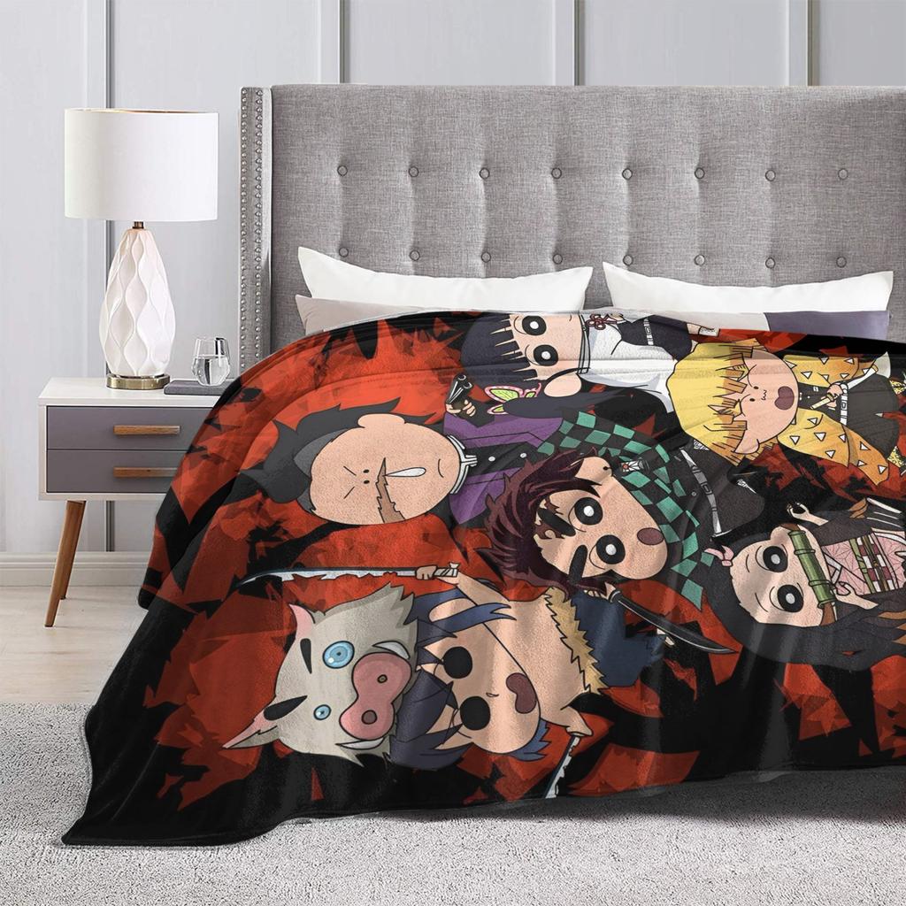 Crayon Shin Chan Demon Slayer Fleece Throw Blanket Anime Blankets for Home Travel Warm Plush Thin Quilt