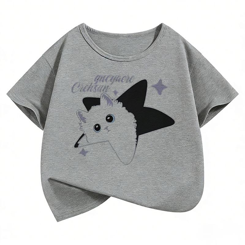 Cute Cat Graphic Kids Tshirts Summer Short Sleeve Tees Cartoon Animal Boys Girls Clothes Kawaii Kitten Tops Y2K Children Tshirt