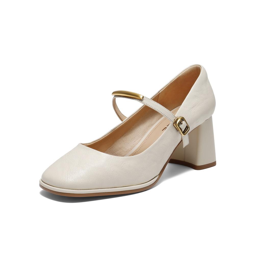 Belle Retro Fashion Mary Jane Shoes Women's 2025 Autumn New Leather Coarse Heel Tall Single Shoes