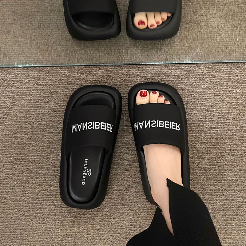 Fashion Sports Style Thick-soled Cool Slippers Outer Wear 2025 Summer New Soft-soled One-word Drag Small Beach Shoes