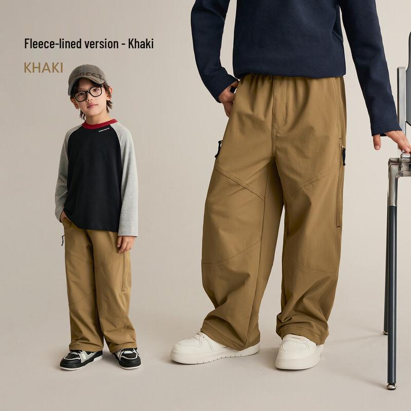 Chenchenma Kids  Fleece-Lined Water-Repellent Wide-Leg Cargo Pants XL