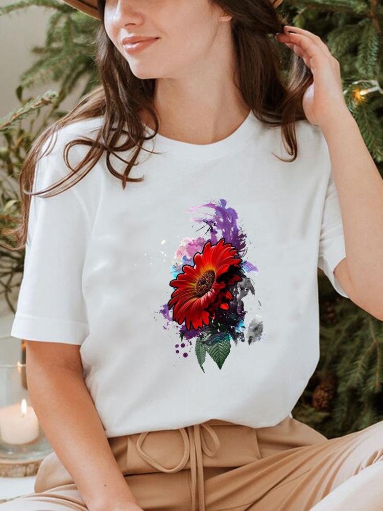 Pflanzenstil Trend Niedlich 90er Jahre T-Shirt Oberteil T-Shirt Kurzarm Sommerkleidung Druck Rundhals Mode Damenbekleidung Grafik-T-Shirt