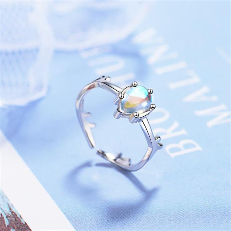 New Personality Beautiful Colorful Moonstone Deer 925 Sterling Silver Jewelry Elk Branch Antler Women Opening Rings R446