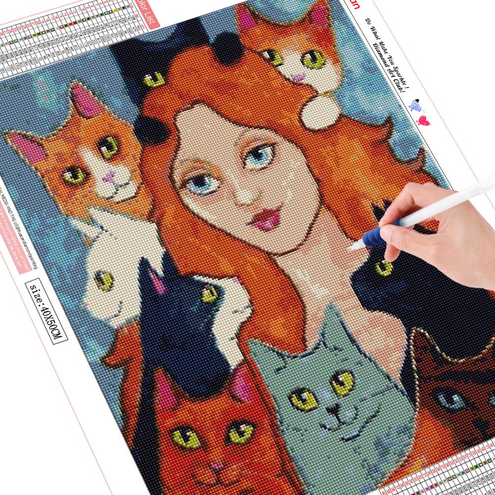

Huacan полная алмазная вышивка 5D алмазная живопись мультфильм девушка и кошка вышивка крестиком Алмазная мозаика с ромбовидным узором домашний декор наклейка Full Round 20*30 cm