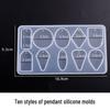 DIY Silicone Epoxy Mold with Ten Grids: Round, Heart, and Rectangular Pendant Shapes with Holes