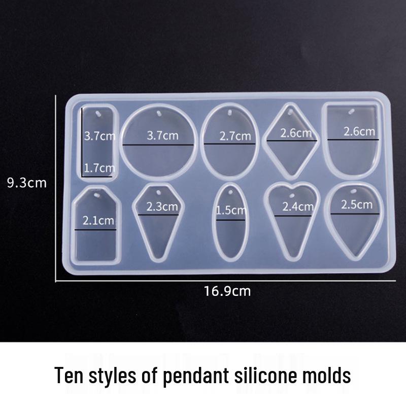 DIY Silicone Epoxy Mold with Ten Grids: Round, Heart, and Rectangular Pendant Shapes with Holes