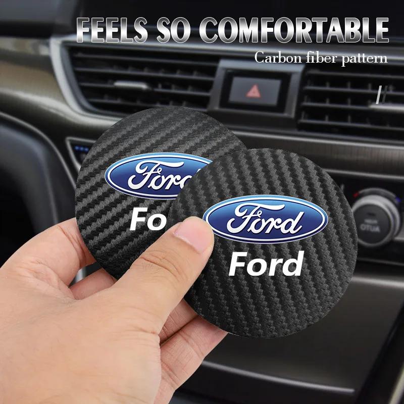 Car Sticker 2026 For Ford 2Pcs Car Anti-noise Coaster Water Cup Holder Carbon Fiber Pad For Ford Focus 2 3 Mondeo Kuga Fiesta MK