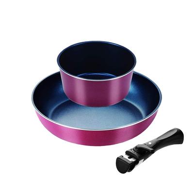 Pearl Metal Stack Plus Blue Diamond Coat IH Compatible Cookware 3 Piece Set B Red HB-5627