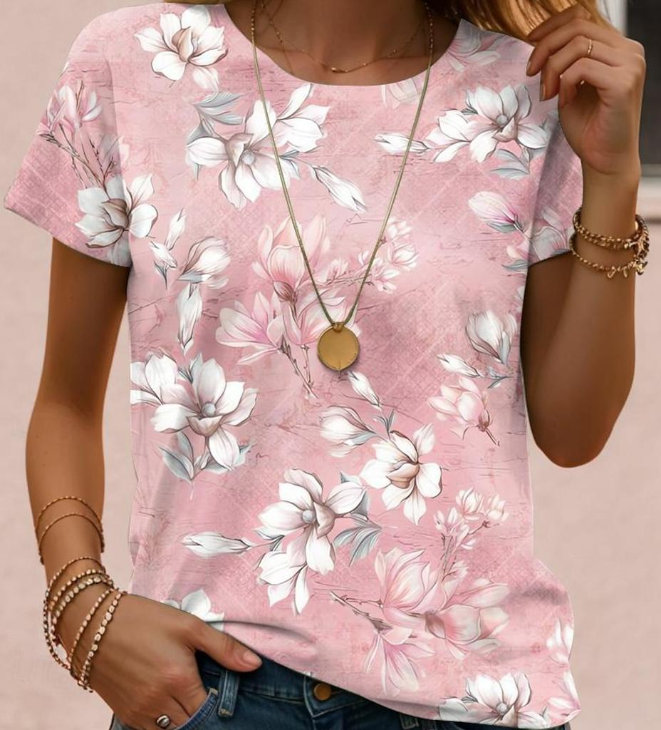 6XL Plus Size Summer Women's T Shirt Floral Casual Holiday 3d Prints Daily Short Sleeve Tops Tees Fashion Round Neck Clothing