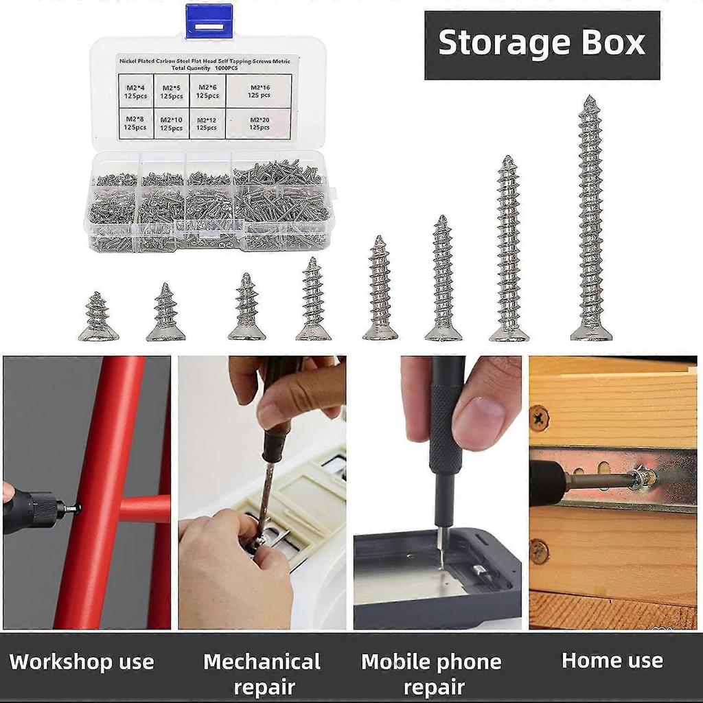 Wood Screws, 1000pcs Screws Self Tapping Screws Assortment Set, Pan Head Screw Gift