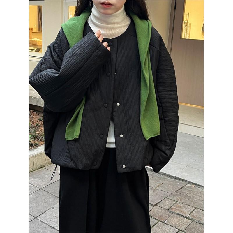 Johnature Einfache lockere lässige Baumwolljacke mit Rundhalsausschnitt und kurzen Ärmeln im koreanischen Stil für Damen, Winter, lässig, warm
