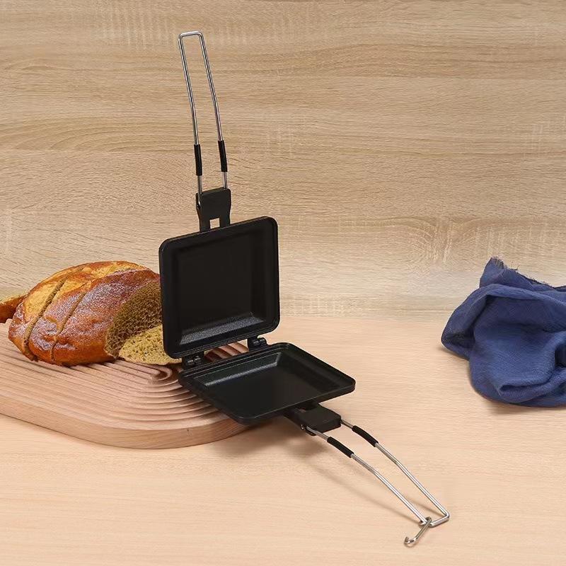 Sandwich Maker Multifunctional Foldable Handle Rustproof Sandwich Baking Pan Double Sided Nonstick Coating Compact For Outdoor