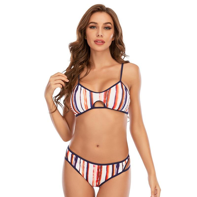 European and American sexy women s split swimsuit suspender hollow beach swimsuit tankini S