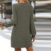 Womens Fall Winter Knit Sweater Tunic Dress Casual Long Sleeve V Neck Button Loose Dress With Pocket