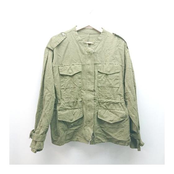 DHOLIC zip up chest pocket thin collarless long sleeve jacket no markings green ladies E [Used]