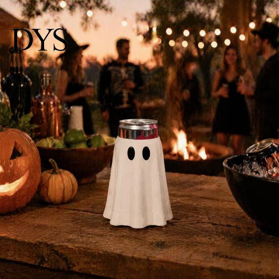 Spooky Jar Cooler Halloween Ghost Can Holder, Figurine Drink Reusable Flexible Holder Sleeve, for Party Slim Standard And Tall Cans Insulated Sleeve