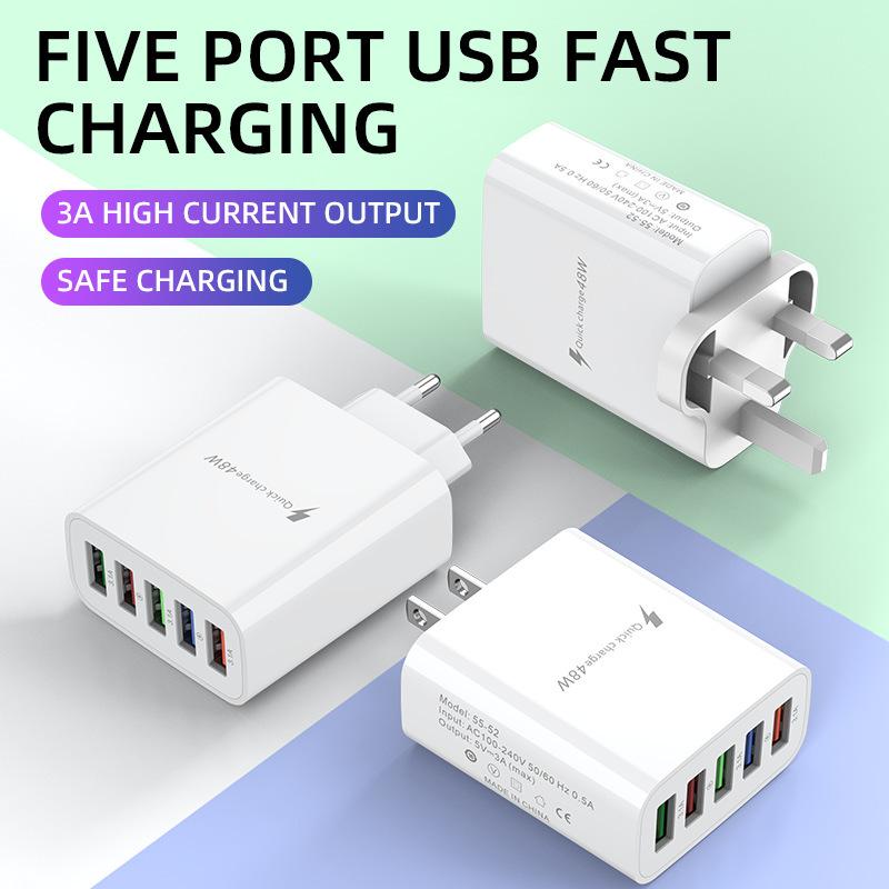 New Multi-usb Port European and American and British Fast Charging Head 5V3A Charging Head 5U Port Mobile Phone Charger