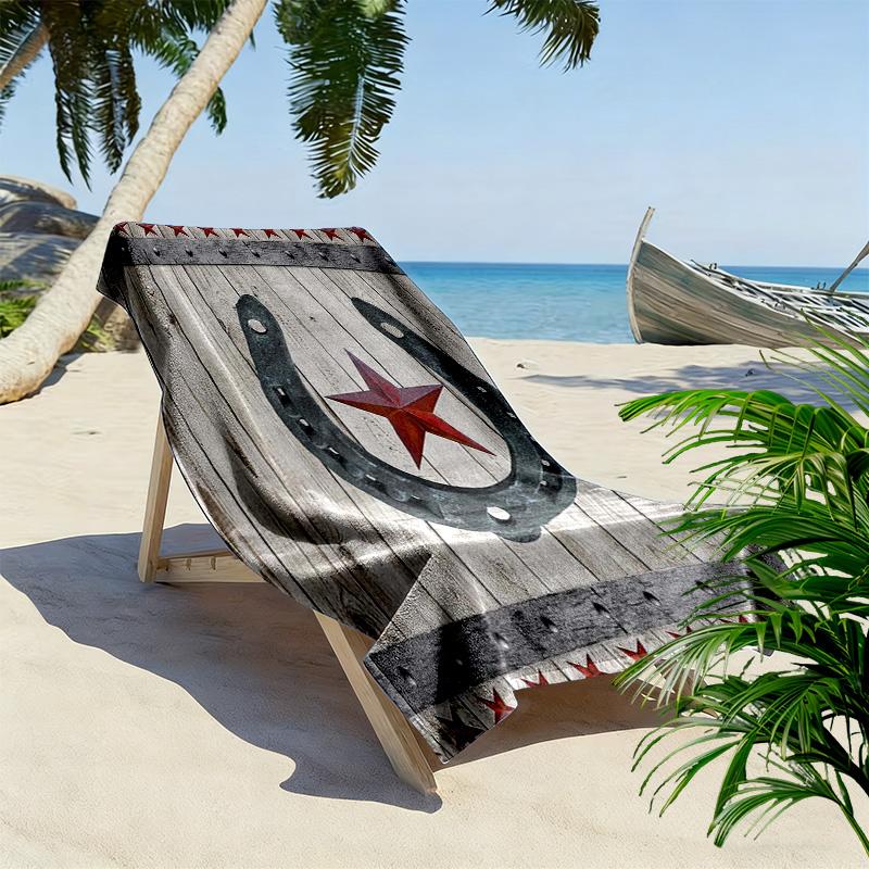 Western Texas Star Print Beach Towel, Large Soft Quick Dry Towel for Beach Camping Swimming