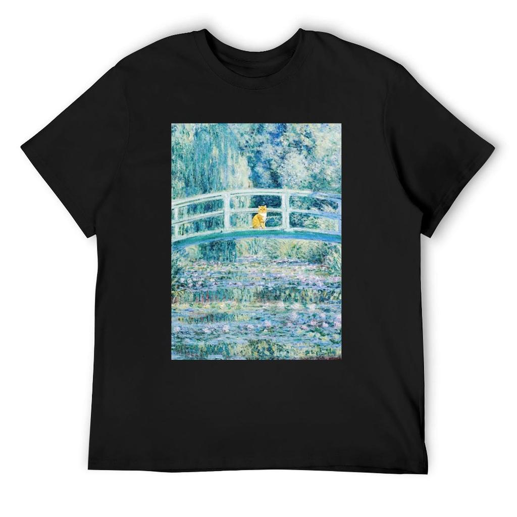 Funny Orange Cat Water Lilies and Japanese Bridge by Claude Monet T-Shirt anime t shirts oversized t shirt t shirts for men pack