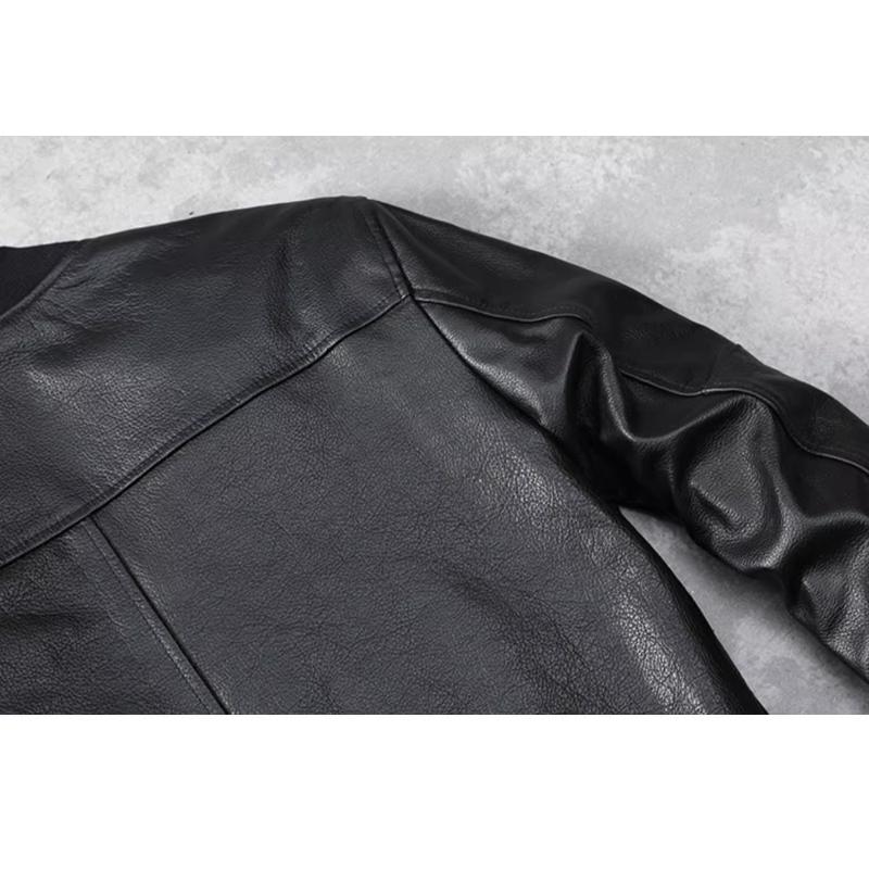 Embroidery Patches Baseball Jackets Genuine Cowhide Leather Jacket Men Motorcycle Biker Coats Autumn Mens Coat
