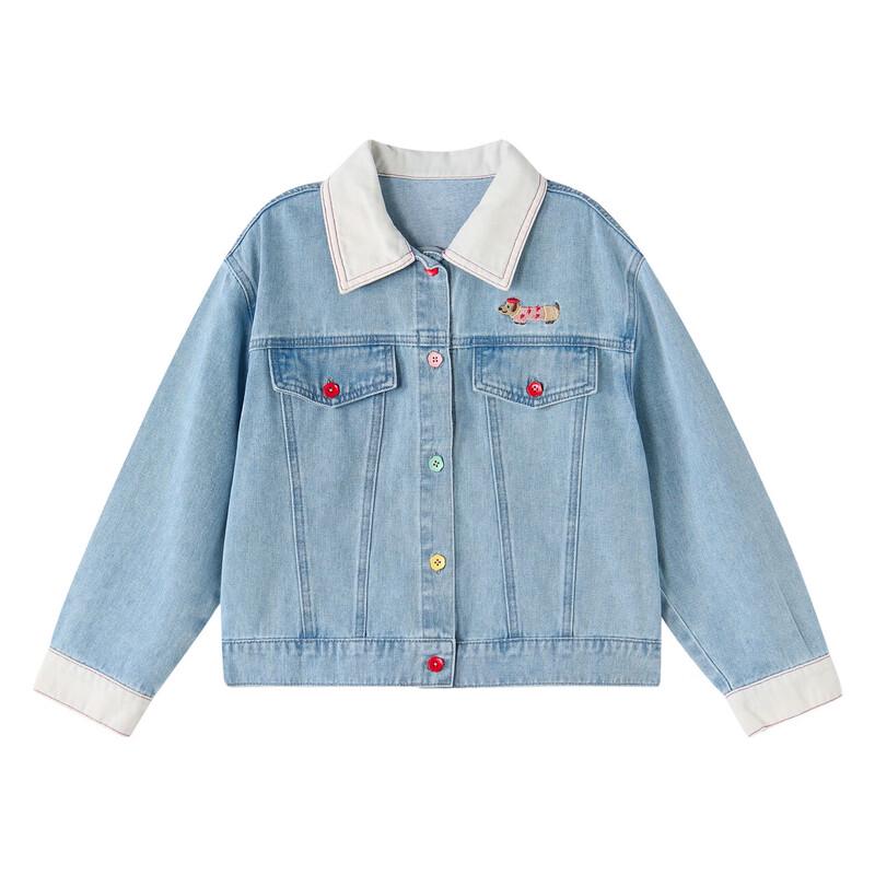 Girls' Embroidered Puppy Denim Jacket