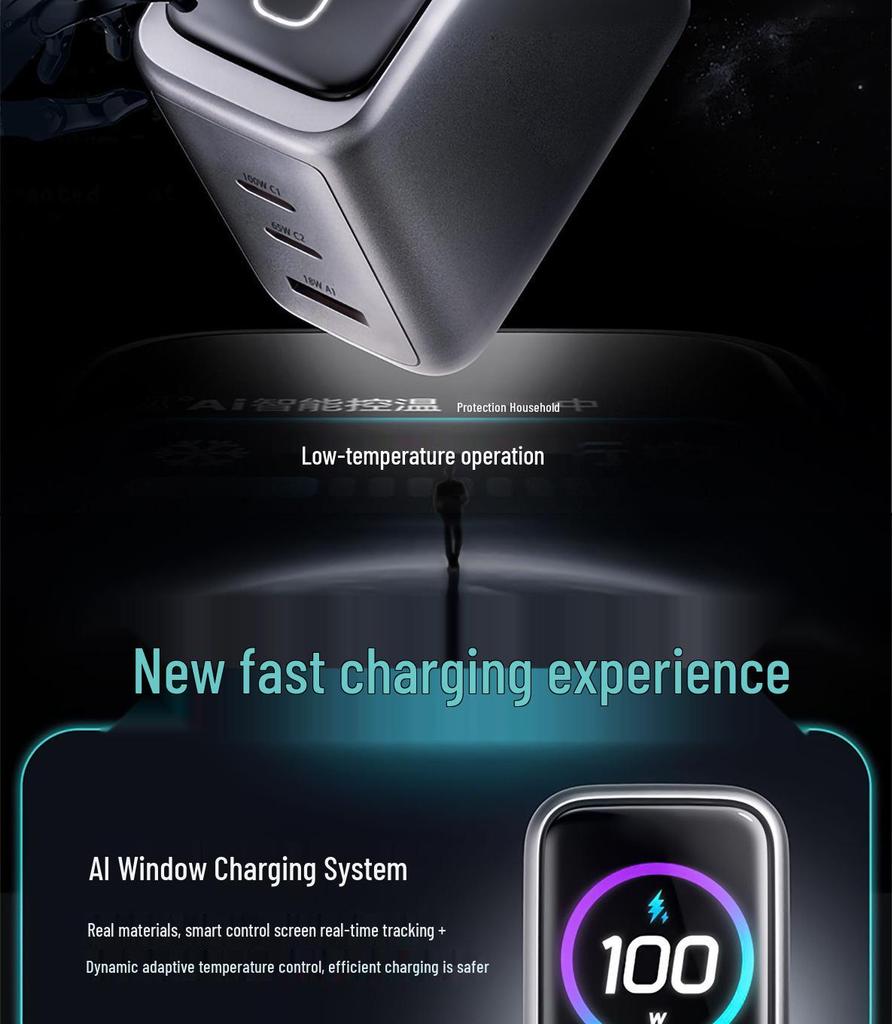 AI 100W Gallium Nitride Multi-Port Fast Charger for Laptops, Tablets, and Phones