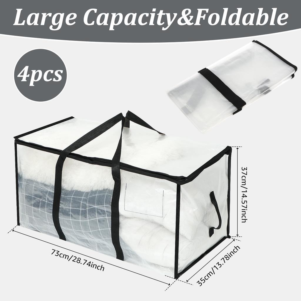 4Pcs Waterproof Woven Storage Bag Large Space Heavy Duty 3 Side Zip Design Moving Organiser for Luggage Clothes Bedding