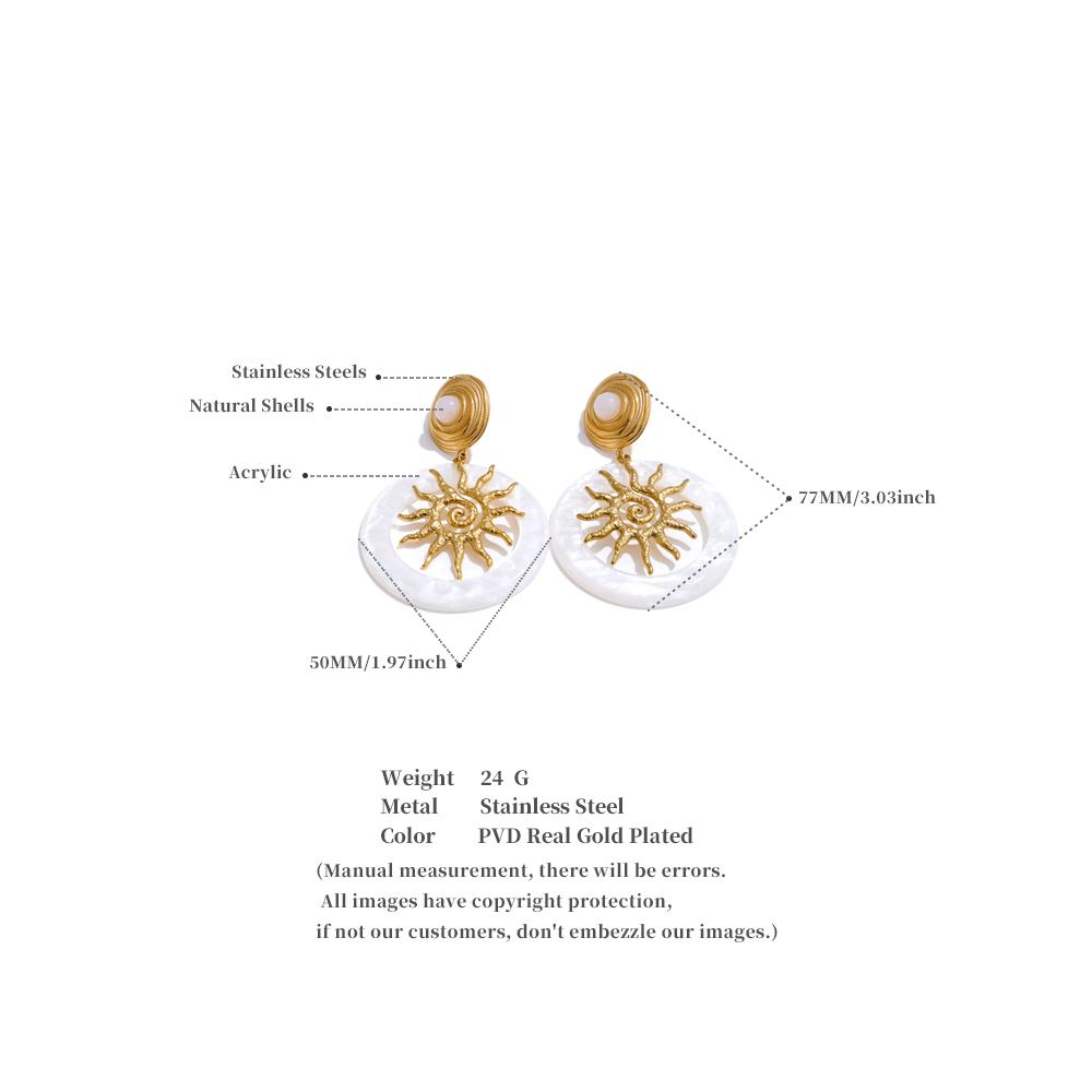 Eetit Gorący Styl Metalowe Słońce Okrągłe Akrylowe Wiszące Kolczyki Modne Stal Nierdzewna Amulet Codzienna Biżuteria Akcesoria do Uszu