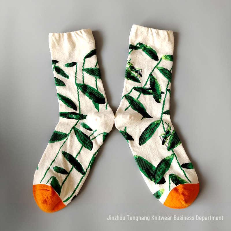 Șosete la modă cu pictură în ulei franceză: Șosete de vițel colorate, cu tub mediu-înalt, de nișă, la modă pentru femei