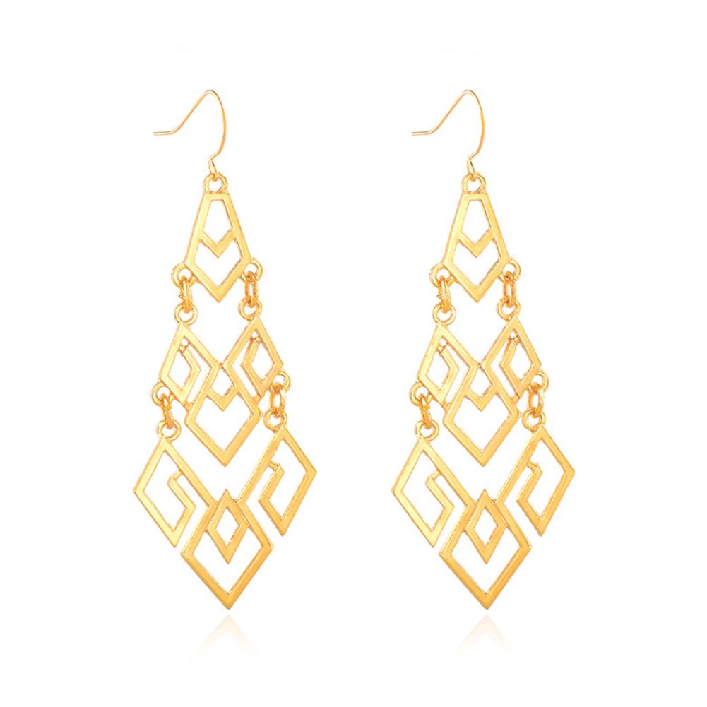 Women Diamond Hollowing Long Exaggeration Geometry Earrings