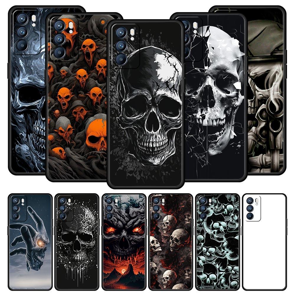 Phone Case Cover For Oppo A17 A31 A54 A57 A78 A79 Find X5 X6 Reno 7 8 10 11 12 13 F Pro 5G Soft TPU Shell Terror Black Skull Bag
