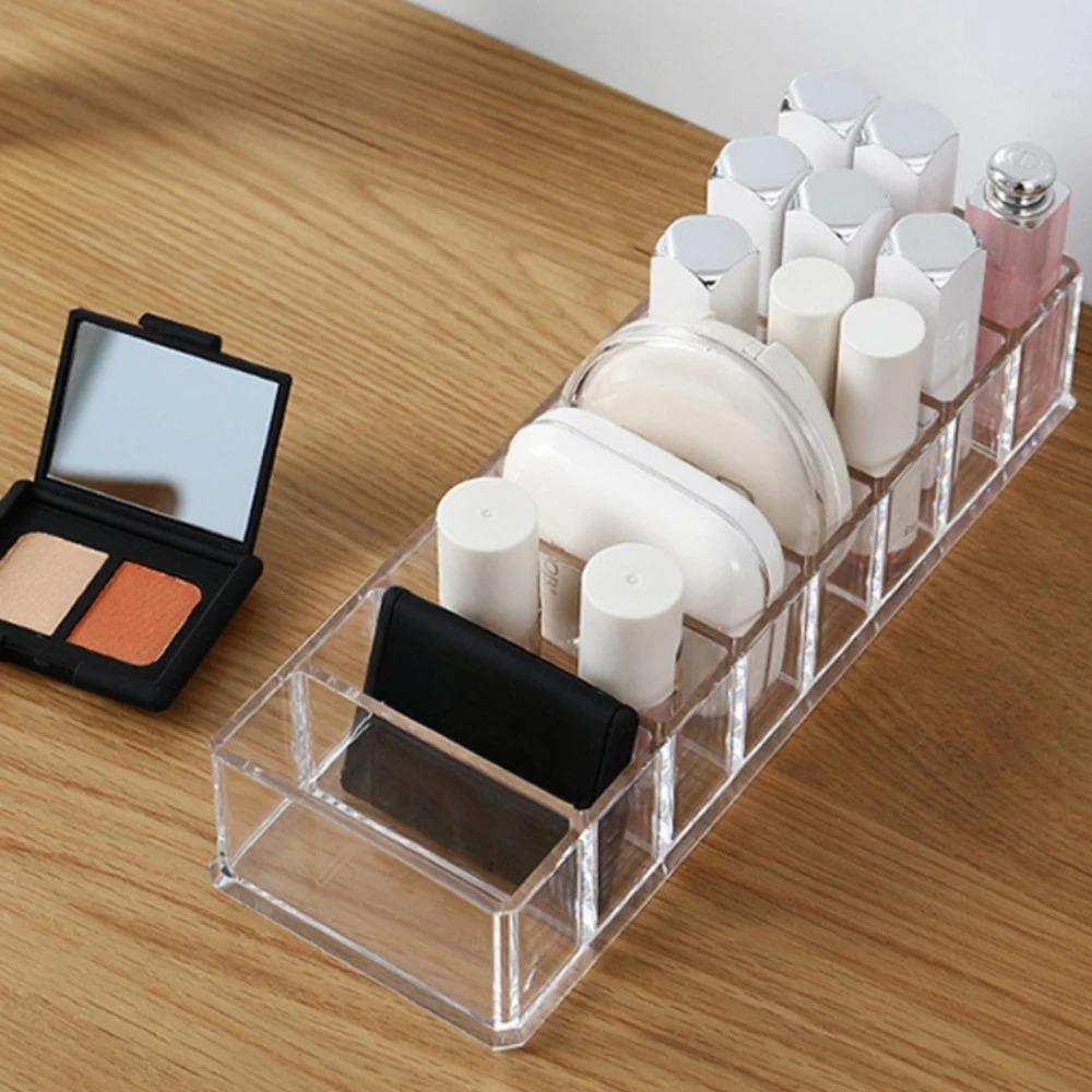8 Grids Cosmetic Storage Box Transparent Powder Lipstick Display Holder Detachable Data Cable Organizer Home Storage Supplies