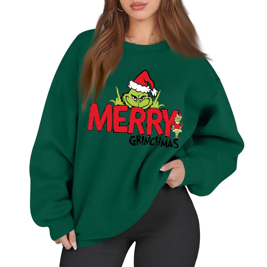 Women's Casual Fashion Long Sleeve Christmas Printed Round Neck Sweatshirt Top